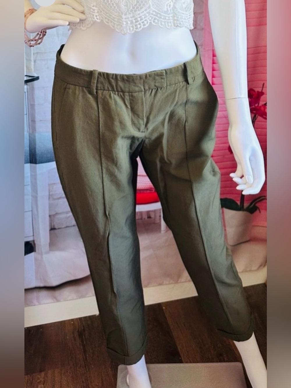 Marisenna T Jubilee Olive Green Tailored Ankle Pants
